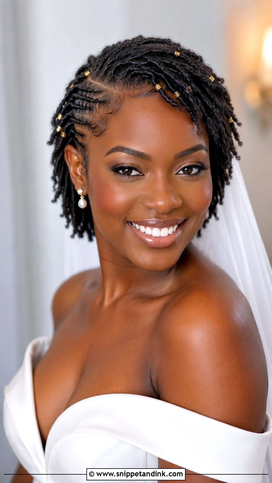 Short Locs With Bridal Headband - Snippet and Ink - 15 Short Locs Wedding Hairstyles