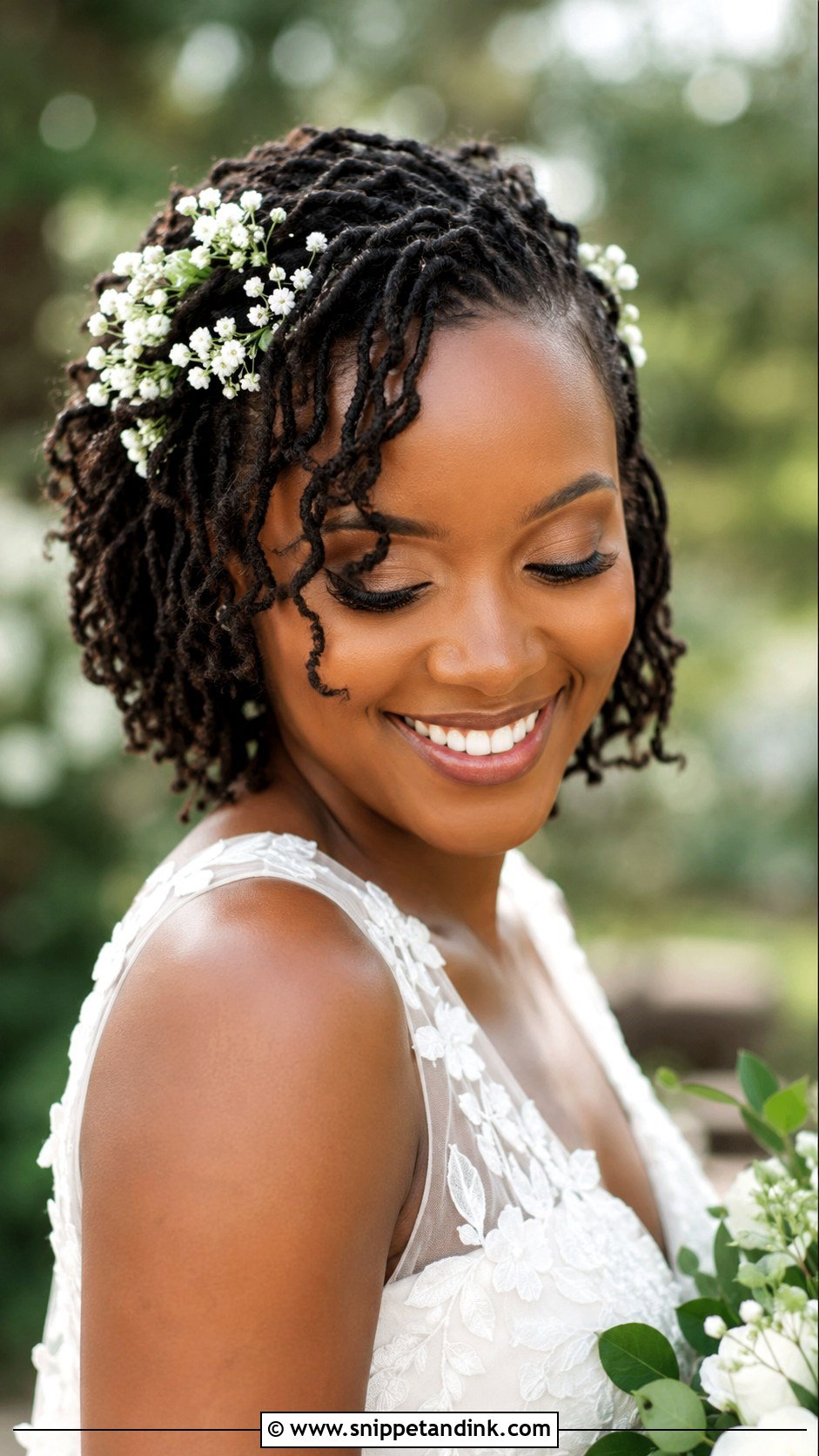 Short Locs With Floral Accessories - Snippet and Ink - 15 Short Locs Wedding Hairstyles