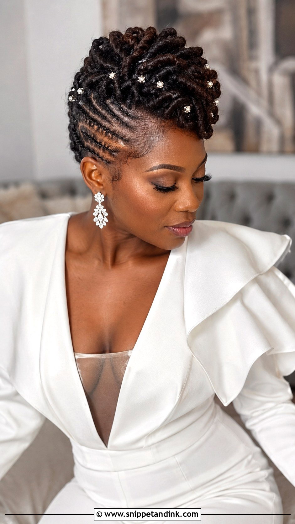 Short Locs With Pearl Pins - Snippet and Ink - 15 Short Locs Wedding Hairstyles