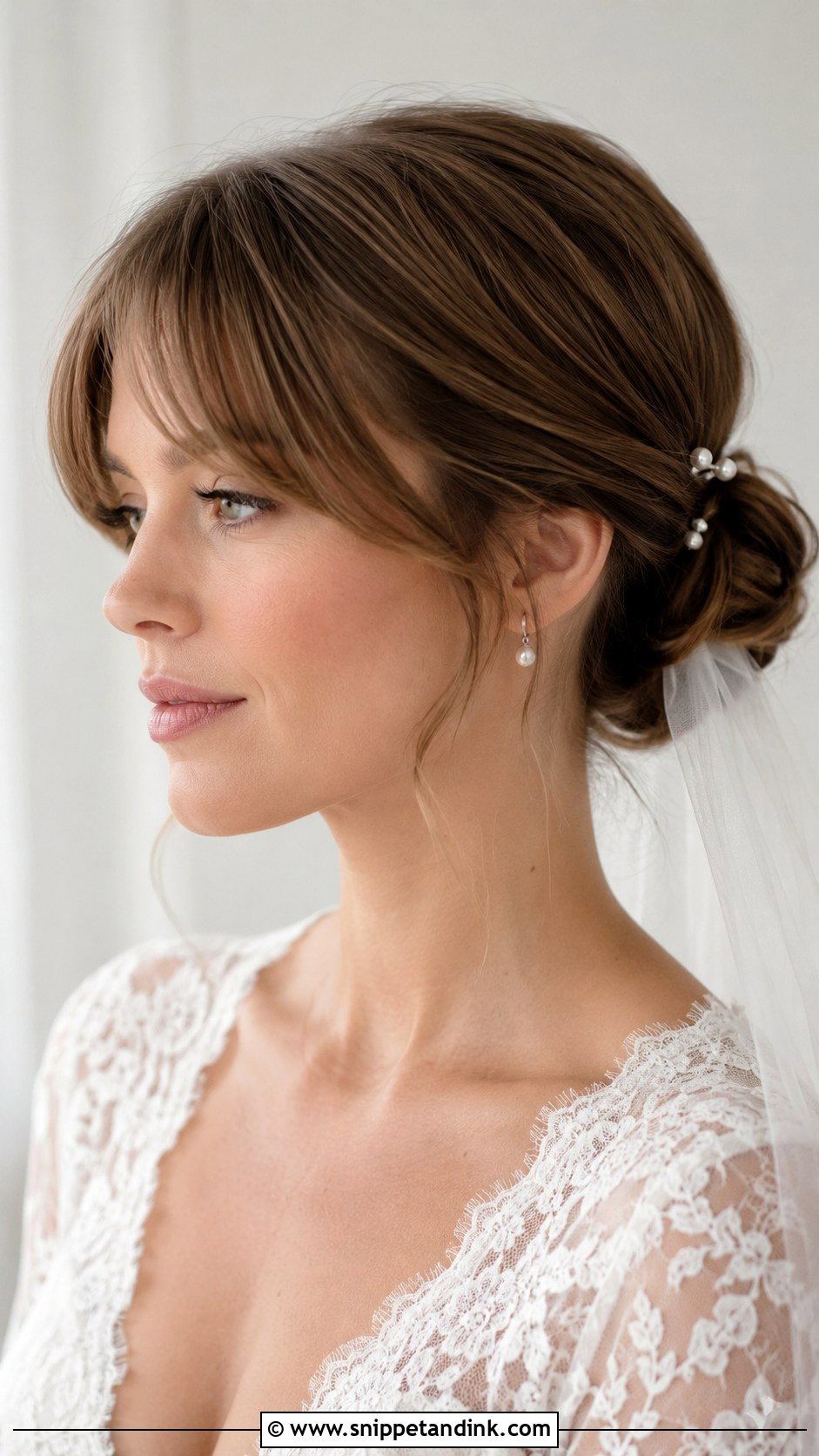 Short Low Bun Bridal Hair With Bangs - Snippet and Ink - 15 Short Bridal Hair with Bangs