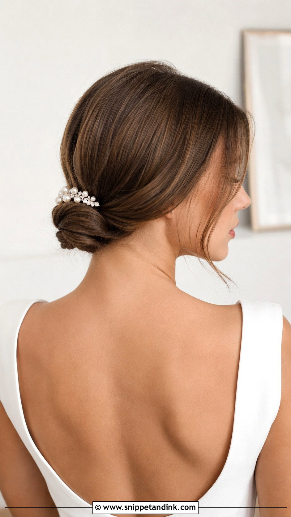 Short Low Bun Wedding Hairstyle - Snippet and Ink - 20 Elegant Short Hairstyles for Wedding