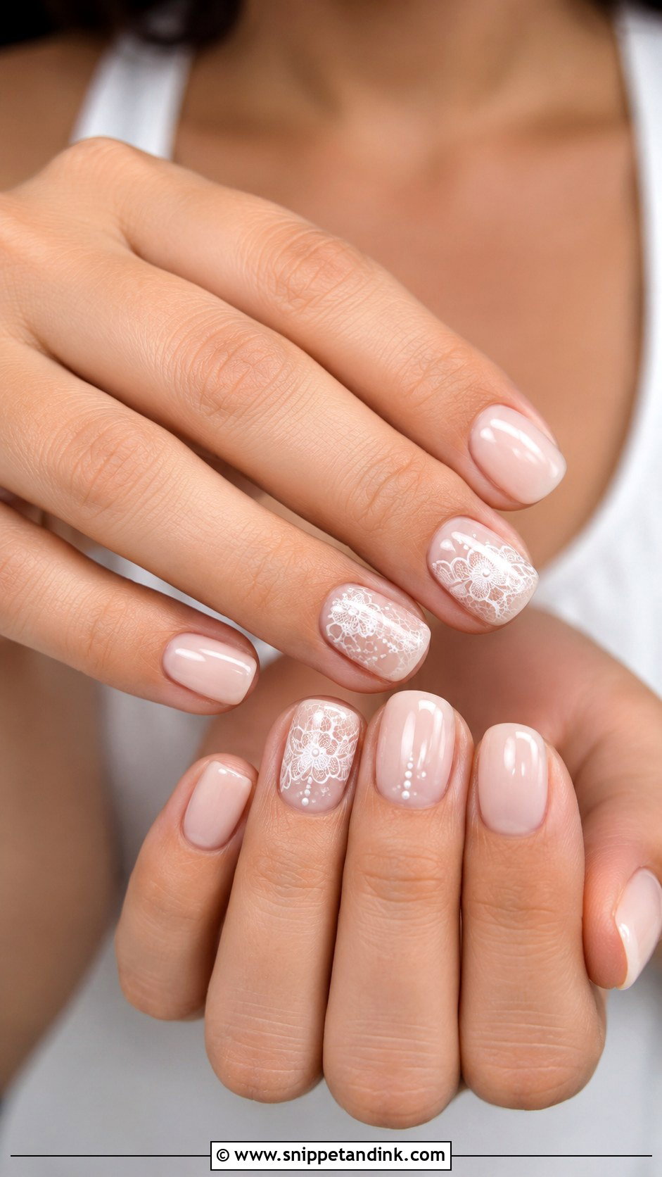 Short Natural Lace Wedding Nails - Snippet and Ink - 20 Short Natural Wedding Nails