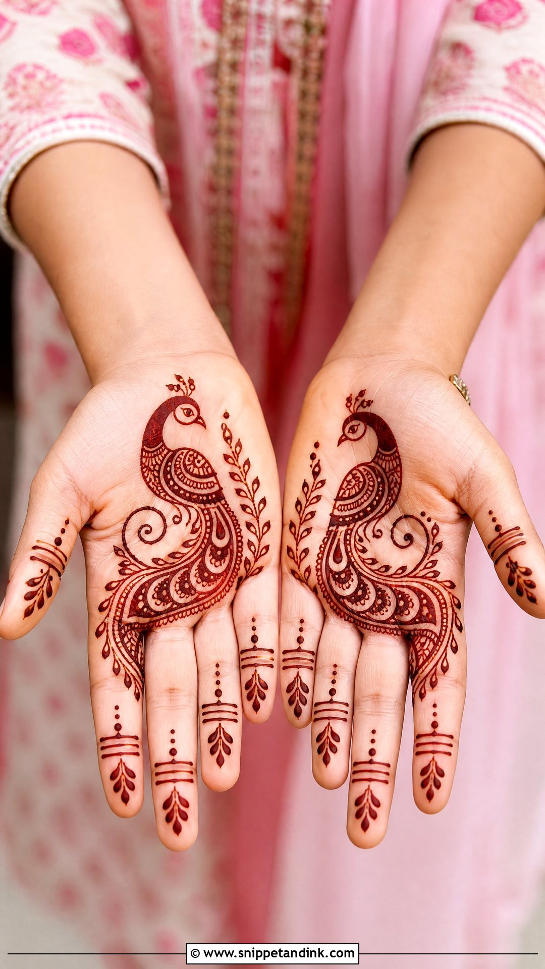 Short Peacock Mehndi Design - Snippet and Ink - 30 Short Mehndi Designs