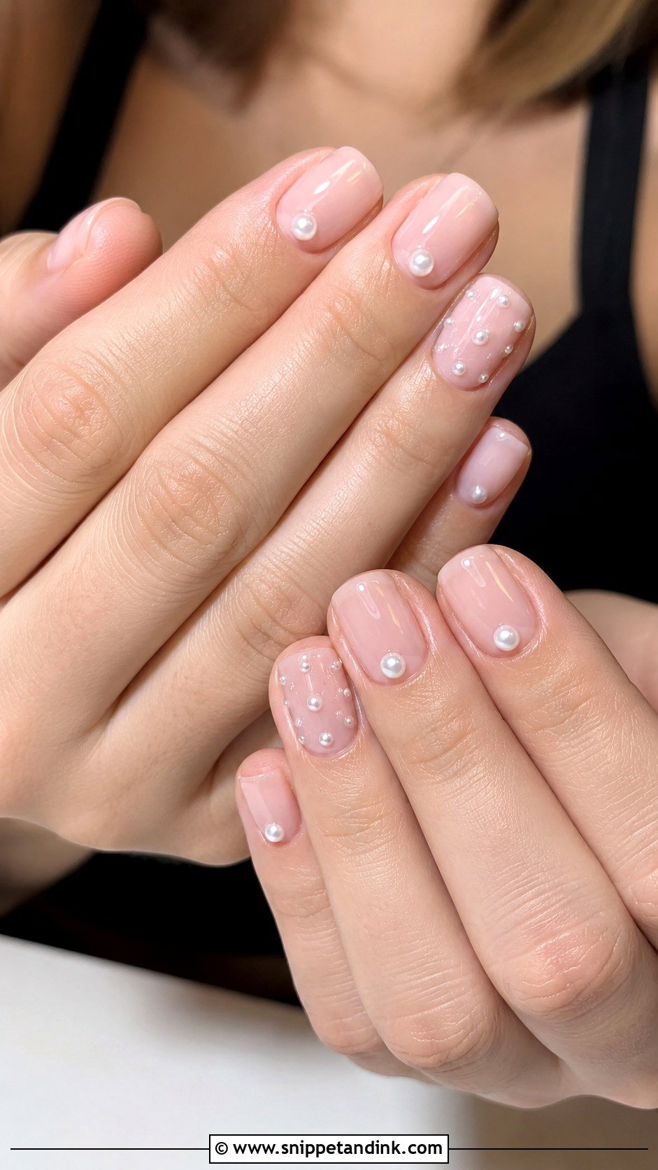 Short Pearl Accent Nails - Snippet and Ink - 20 Short Wedding Guest Nails