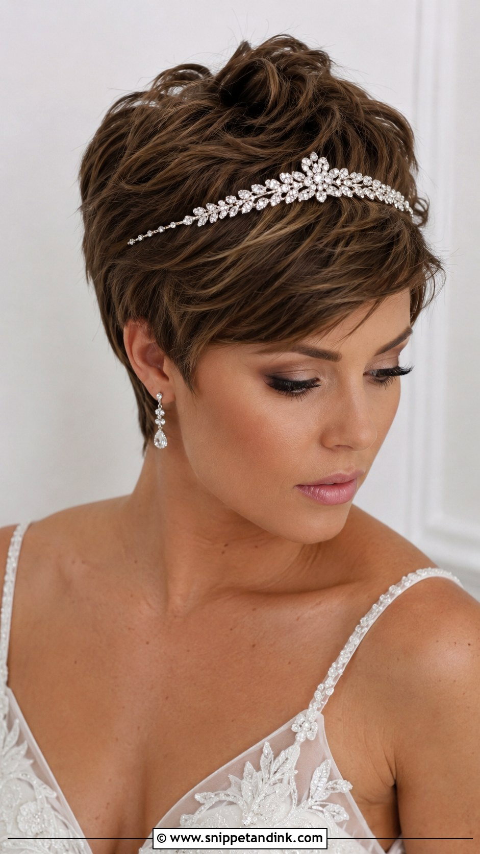 Short Pixie Cut With Tiara - Snippet and Ink - 25 Wedding Hair with Tiara Ideas
