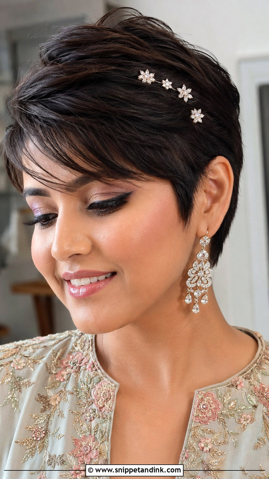 Short Pixie Engagement Hairstyle - Snippet and Ink - 15 Short Hair Indian Engagement Hairstyles