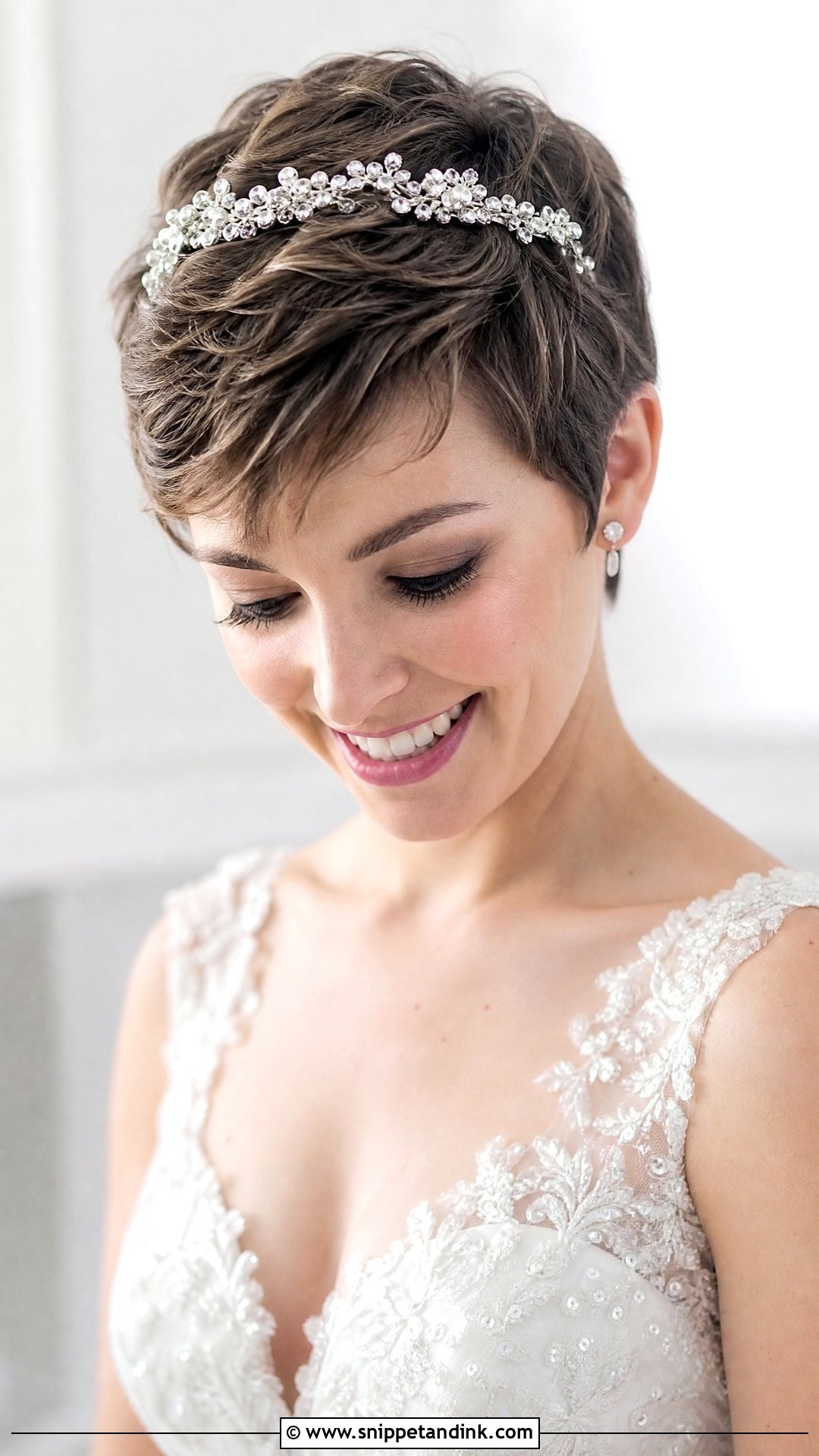Short Pixie Or Bob With Tiara - Snippet and Ink - 20 Wedding Hairstyles with Tiara