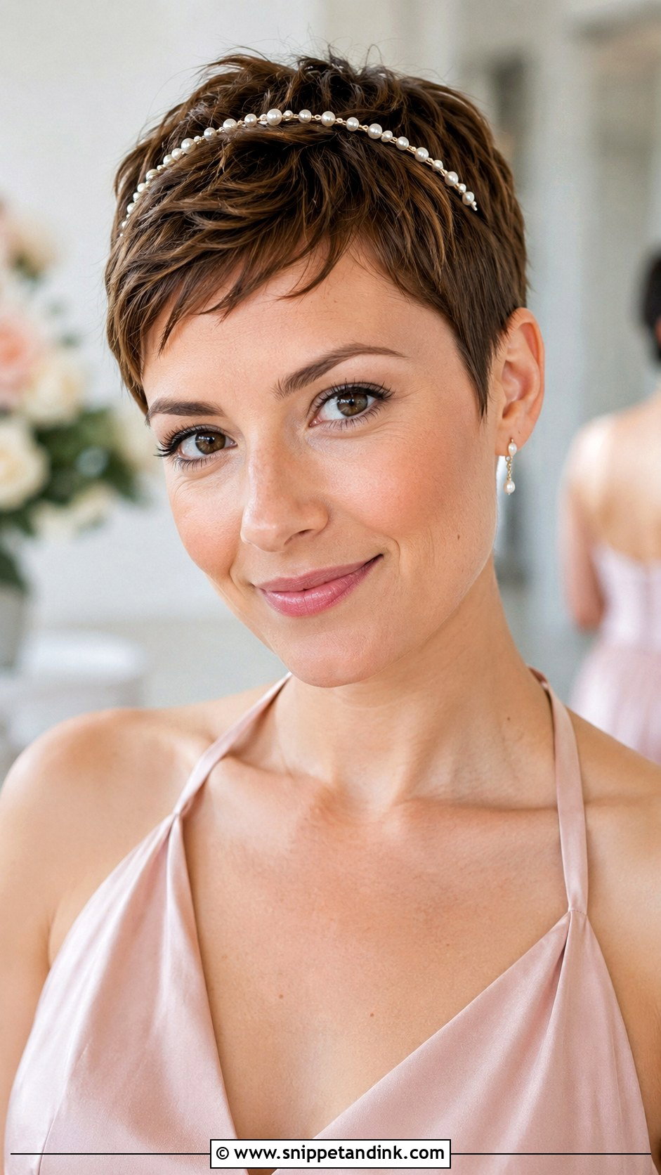Short Pixie With Headband Bridesmaid Hair - Snippet and Ink - 20 Bridesmaid Hair Short Length Ideas