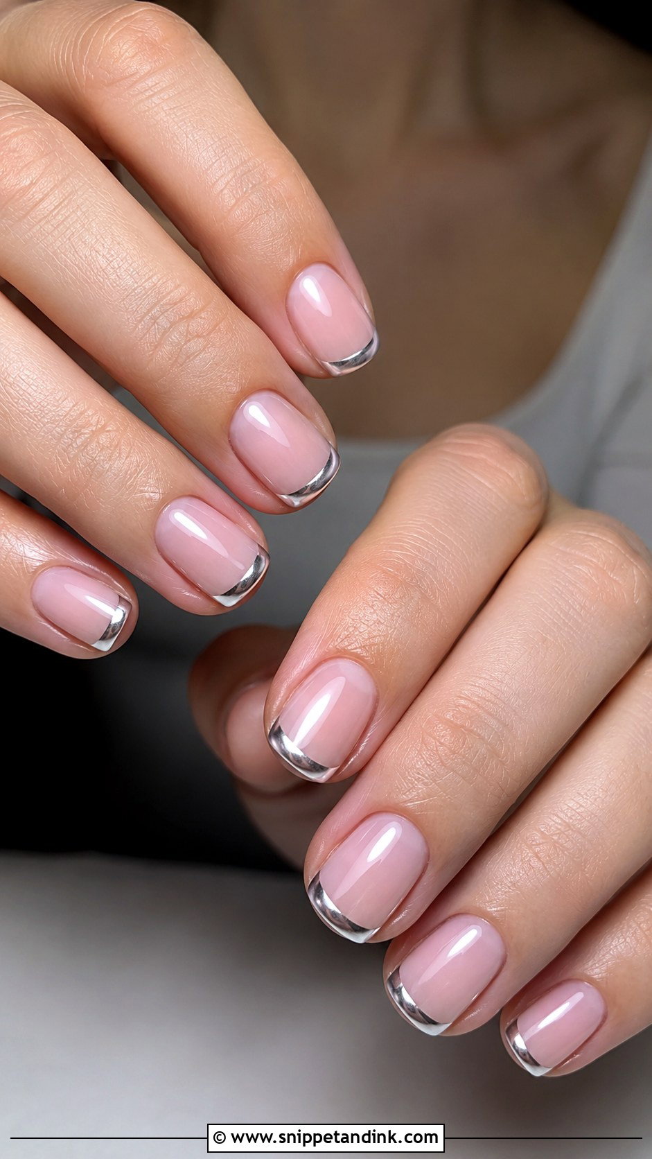 Short Silver Chrome French Nails - Snippet and Ink - 20 Short Wedding Guest Nails