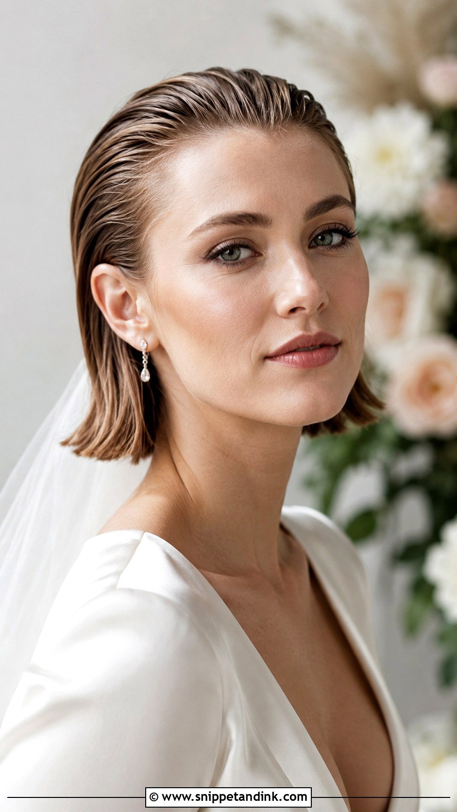 Short Slicked Back Bob Wedding Hairstyle - Snippet and Ink - 15 Short Hairstyles for Women Wedding