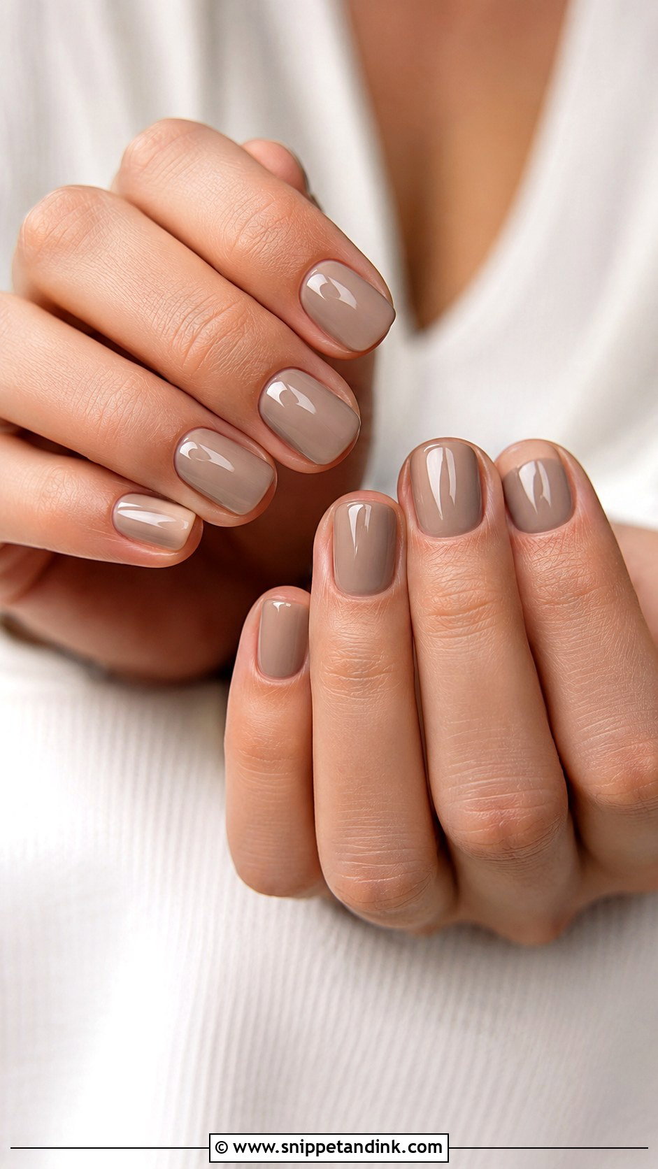 Short Soft Taupe Nails - Snippet and Ink - 20 Short Wedding Guest Nails