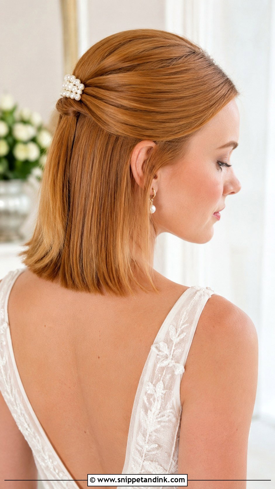 Short Straight Hair Half Up Wedding Hair - Snippet and Ink - 15 Short Straight Hairstyles for Wedding