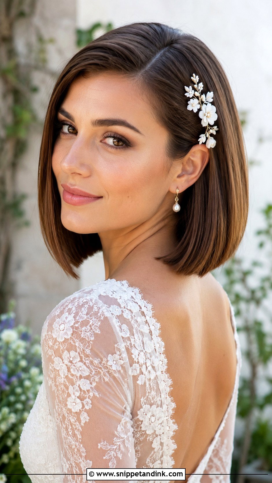 Short Straight Hair With Floral Comb - Snippet and Ink - 15 Short Straight Hairstyles for Wedding