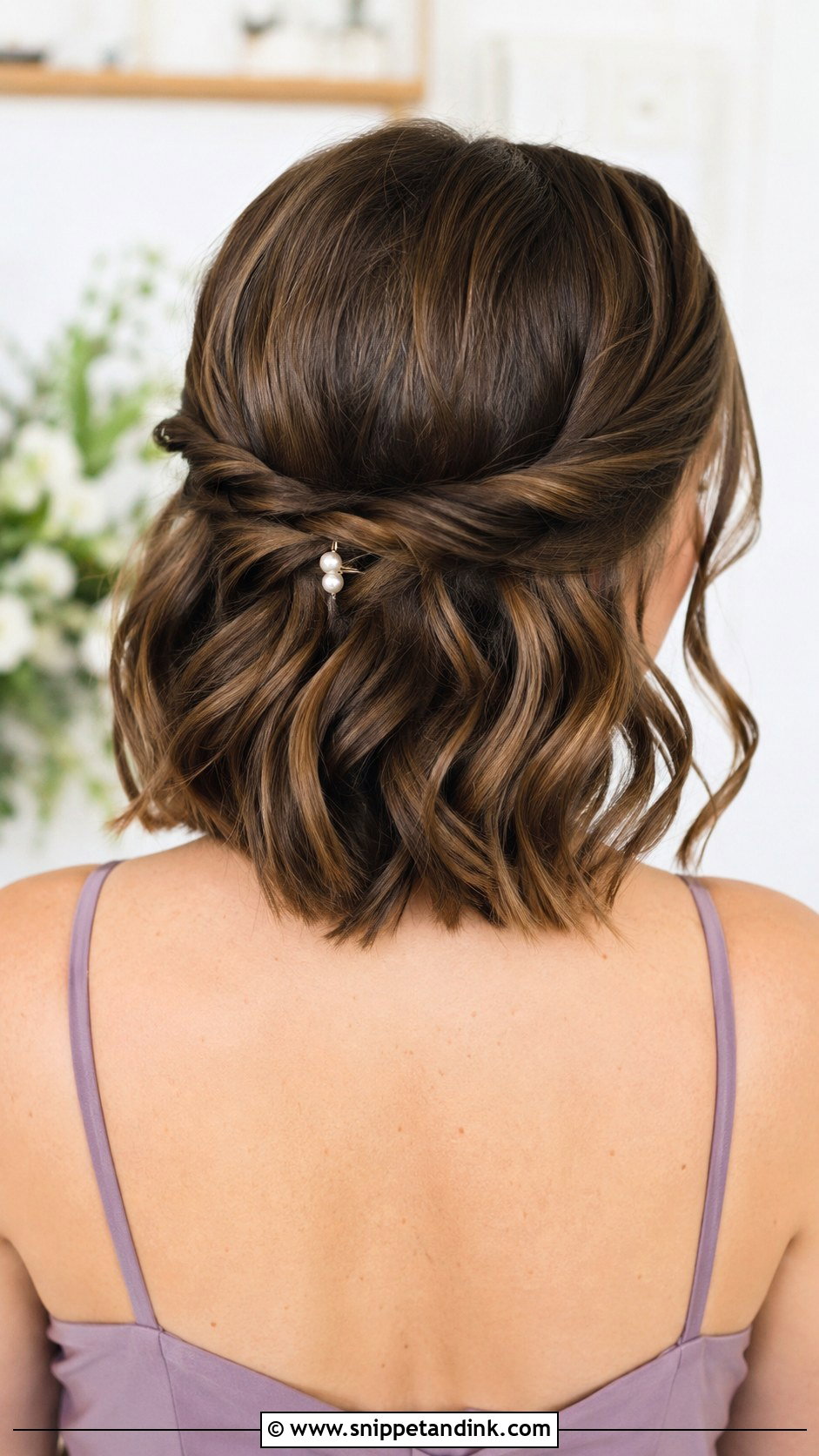 Short Twisted Half Up Bridesmaid Hairstyle - Snippet and Ink - 20 Short Hair Wedding Hairstyles Bridesmaid