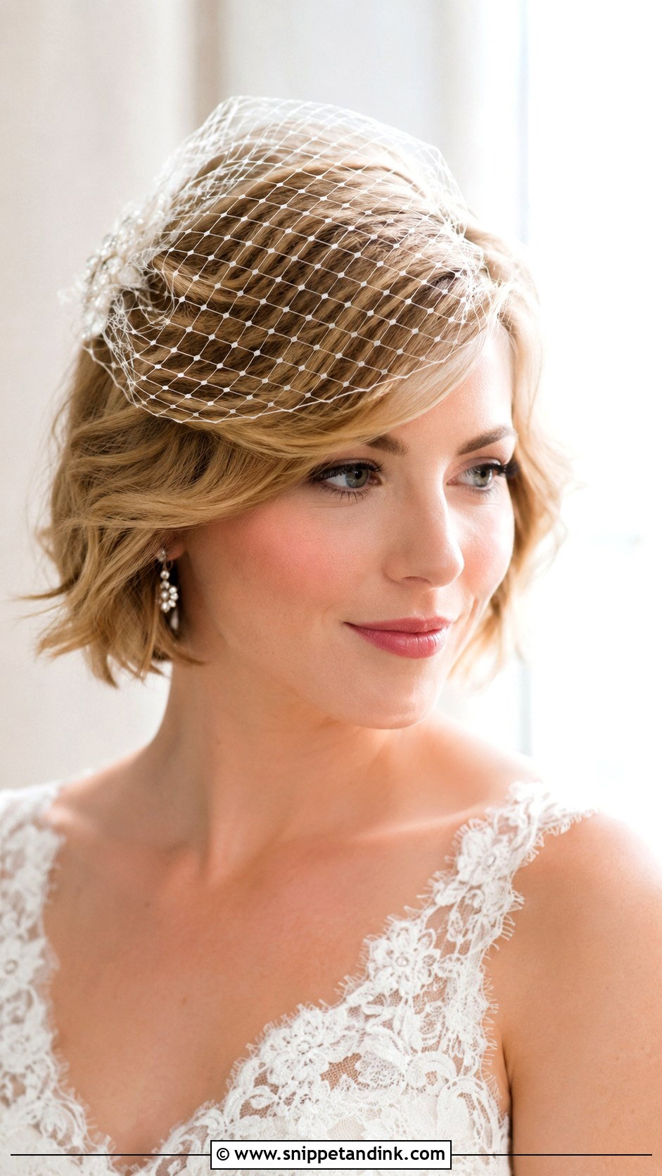 Short Wavy Bob With Veil Wedding Hair - Snippet and Ink - 15 Short Wavy Hairstyles for Wedding