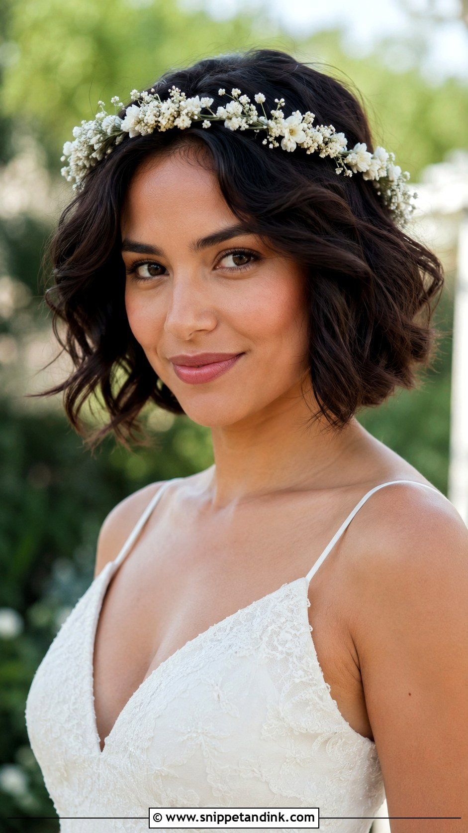 Short Wavy Hair With Flower Crown Wedding Hair - Snippet and Ink - 15 Short Wavy Hairstyles for Wedding