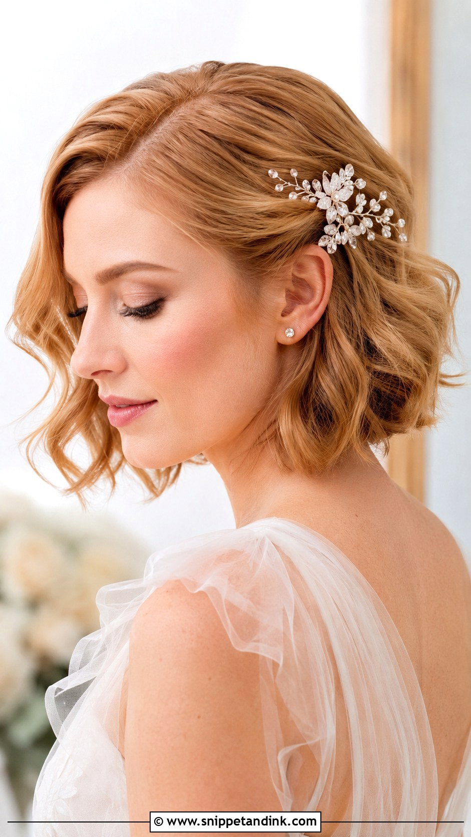 Short Wavy Hair With Hair Comb - Snippet and Ink - 15 Short Wavy Hair Wedding Ideas