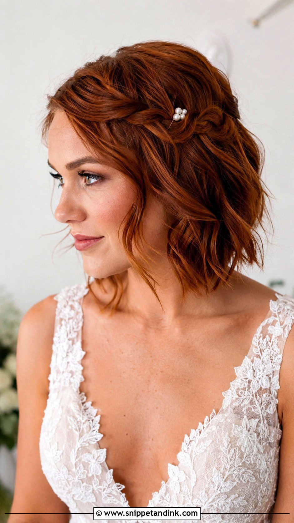 Short Wavy Hair With Side Twist - Snippet and Ink - 15 Short Wavy Hair Wedding Ideas