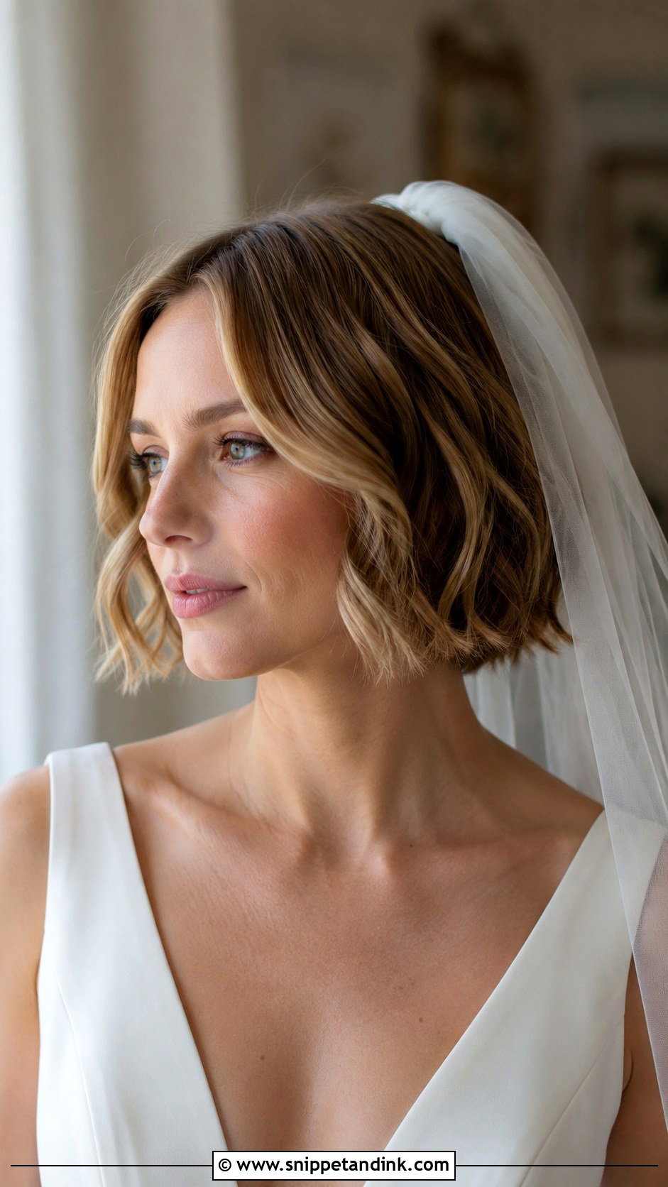 Short Wavy Hair With Veil - Snippet and Ink - 15 Short Wavy Hair Wedding Ideas