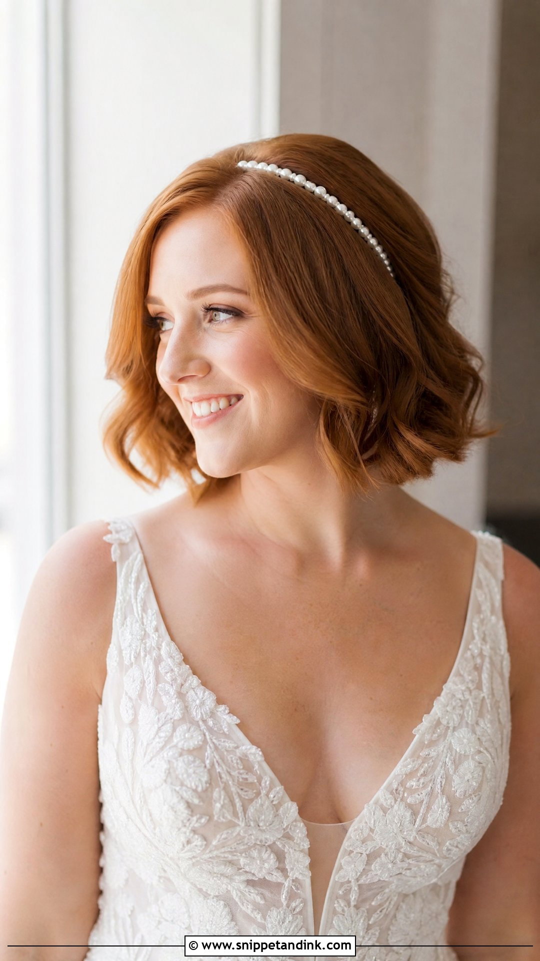 Short Wedding Hair Down With A Bridal Headband - Snippet and Ink - 20 Short Wedding Hair Down Ideas
