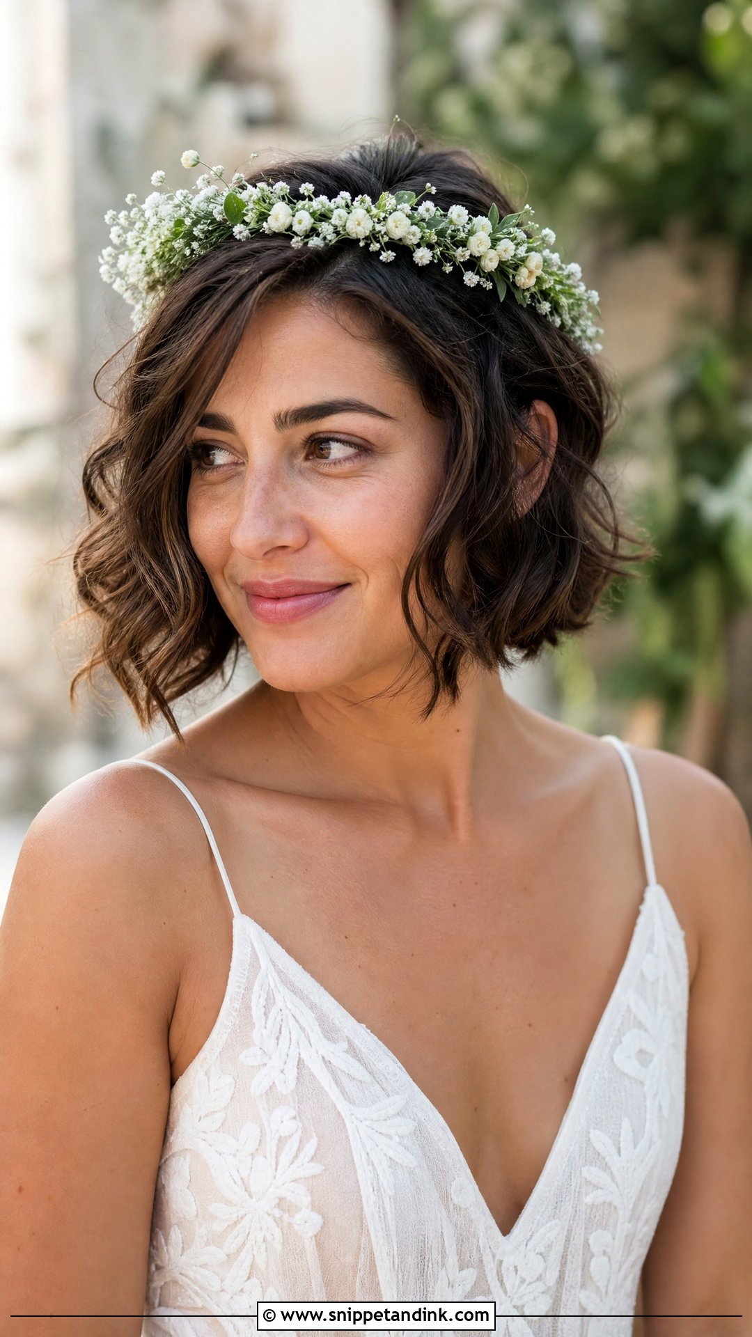 Short Wedding Hair Down With A Flower Crown - Snippet and Ink - 20 Short Wedding Hair Down Ideas