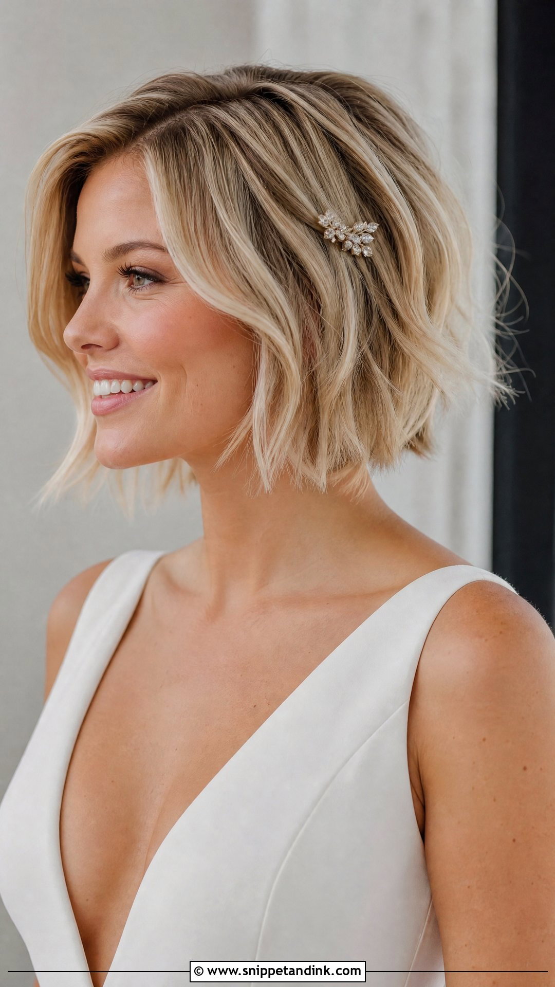 Short Wedding Hair Down With A Textured Bob - Snippet and Ink - 20 Short Wedding Hair Down Ideas