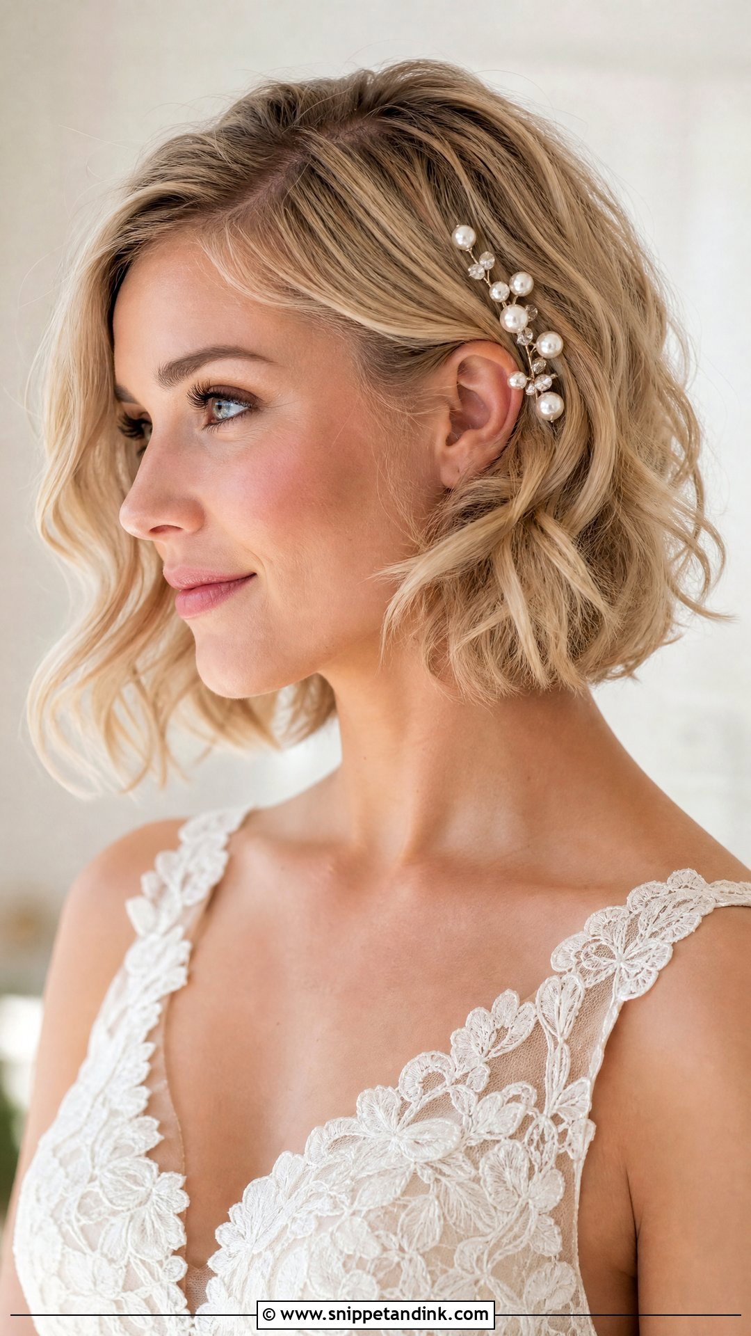 Short Wedding Hair Down With Pearl Pins - Snippet and Ink - 20 Short Wedding Hair Down Ideas
