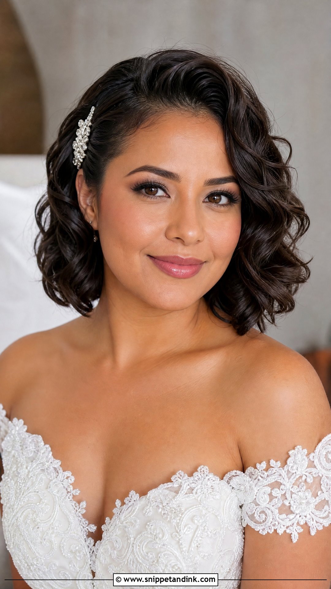 Short Wedding Hair Down With Side Swept Curls - Snippet and Ink - 20 Short Wedding Hair Down Ideas