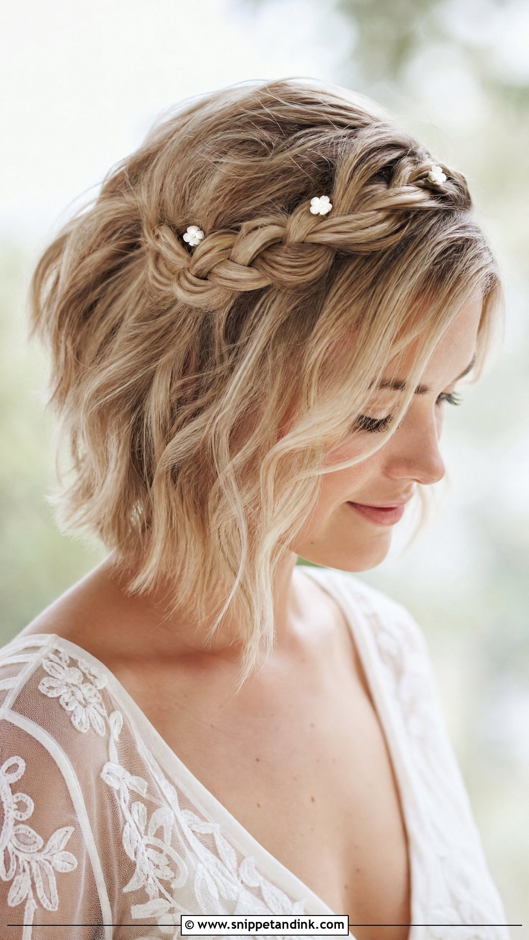 Short Wedding Hair With Braided Crown - Snippet and Ink - 15 Easy Short Wedding Hairstyles