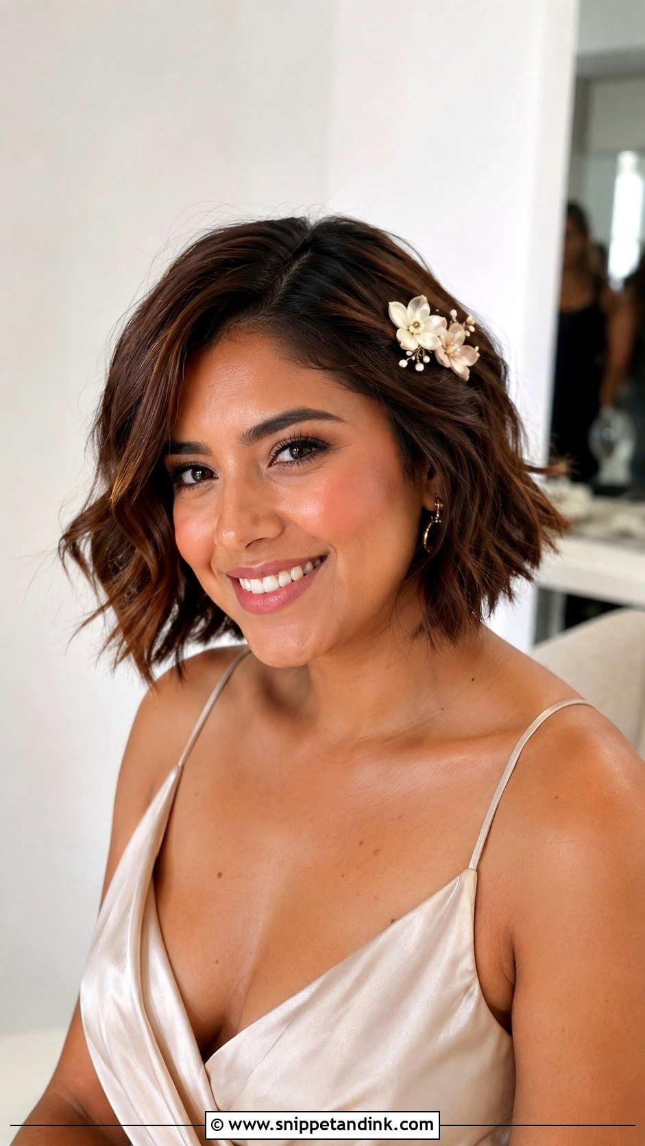 Short Wedding Hair With Floral Clip - Snippet and Ink - 15 Short Hairstyle for Weddings