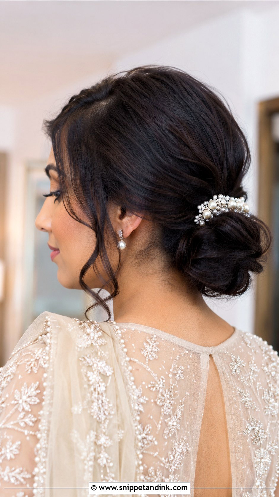 Short Wedding Hair With Low Mini Bun - Snippet and Ink - 15 Short Hairstyle for Weddings