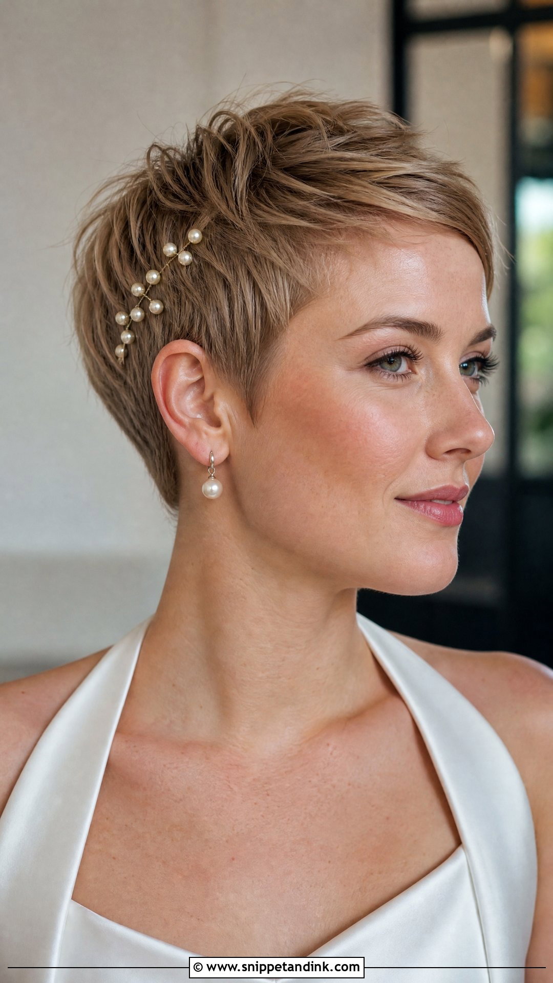 Short Wedding Pixie With Pearl Pins - Snippet and Ink - 15 Easy Short Wedding Hairstyles