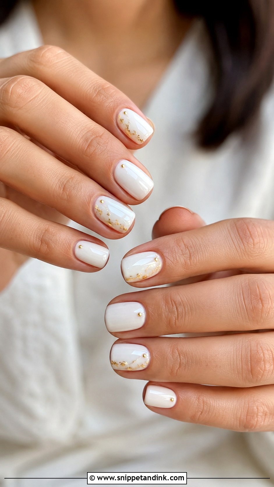 Short White And Gold Wedding Nails - Snippet and Ink - 20 White and Gold Wedding Nails