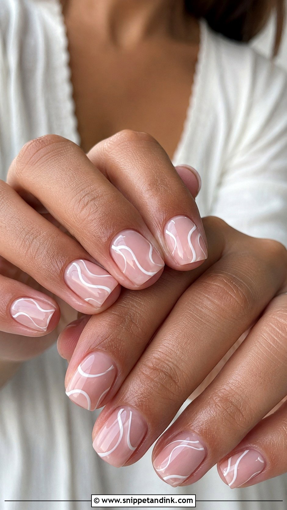 Short White Swirl Nails - Snippet and Ink - 20 Short Wedding Guest Nails