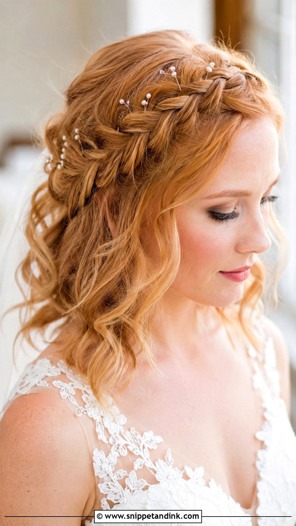 Shoulder Length Bridal Braided Crown - Snippet and Ink - 15 Shoulder Length Hair Bride Ideas