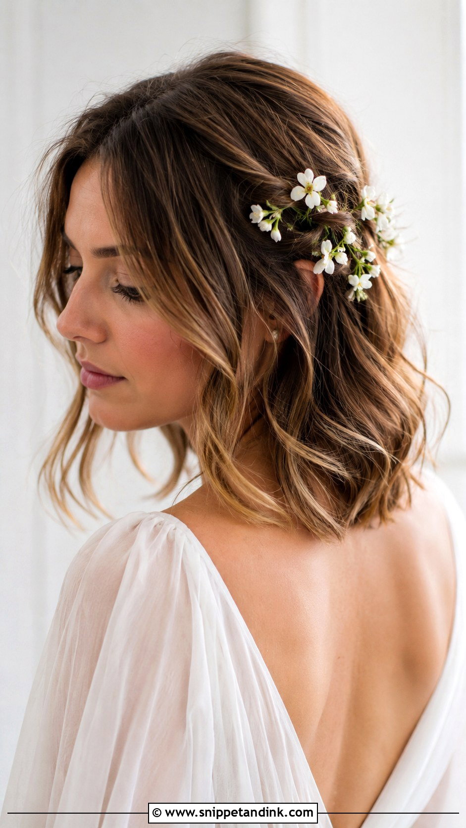 Shoulder Length Bridal Hair With Flowers - Snippet and Ink - 15 Shoulder Length Hair Bride Ideas