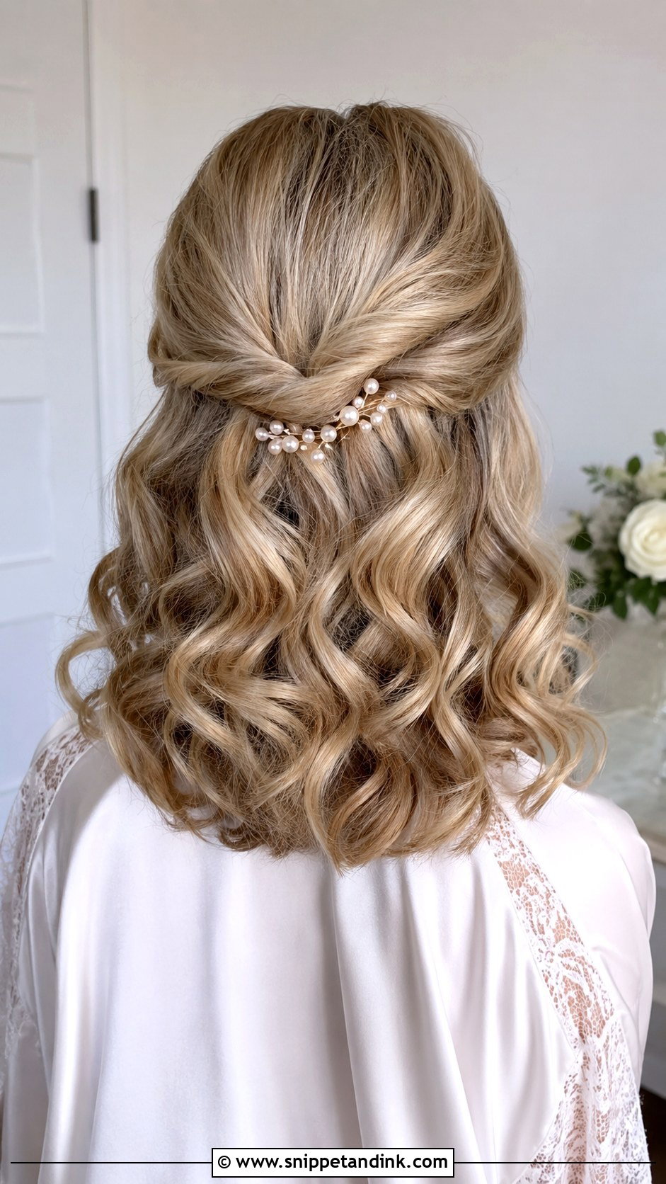 Shoulder Length Bridal Half Up Half Down Curls - Snippet and Ink - 15 Shoulder Length Bridal Half-Up Half-Down Hair Ideas