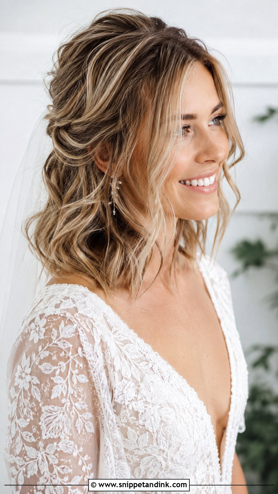 Shoulder Length Bridal Half Up Half Down Messy Waves - Snippet and Ink - 15 Shoulder Length Bridal Half-Up Half-Down Hair Ideas