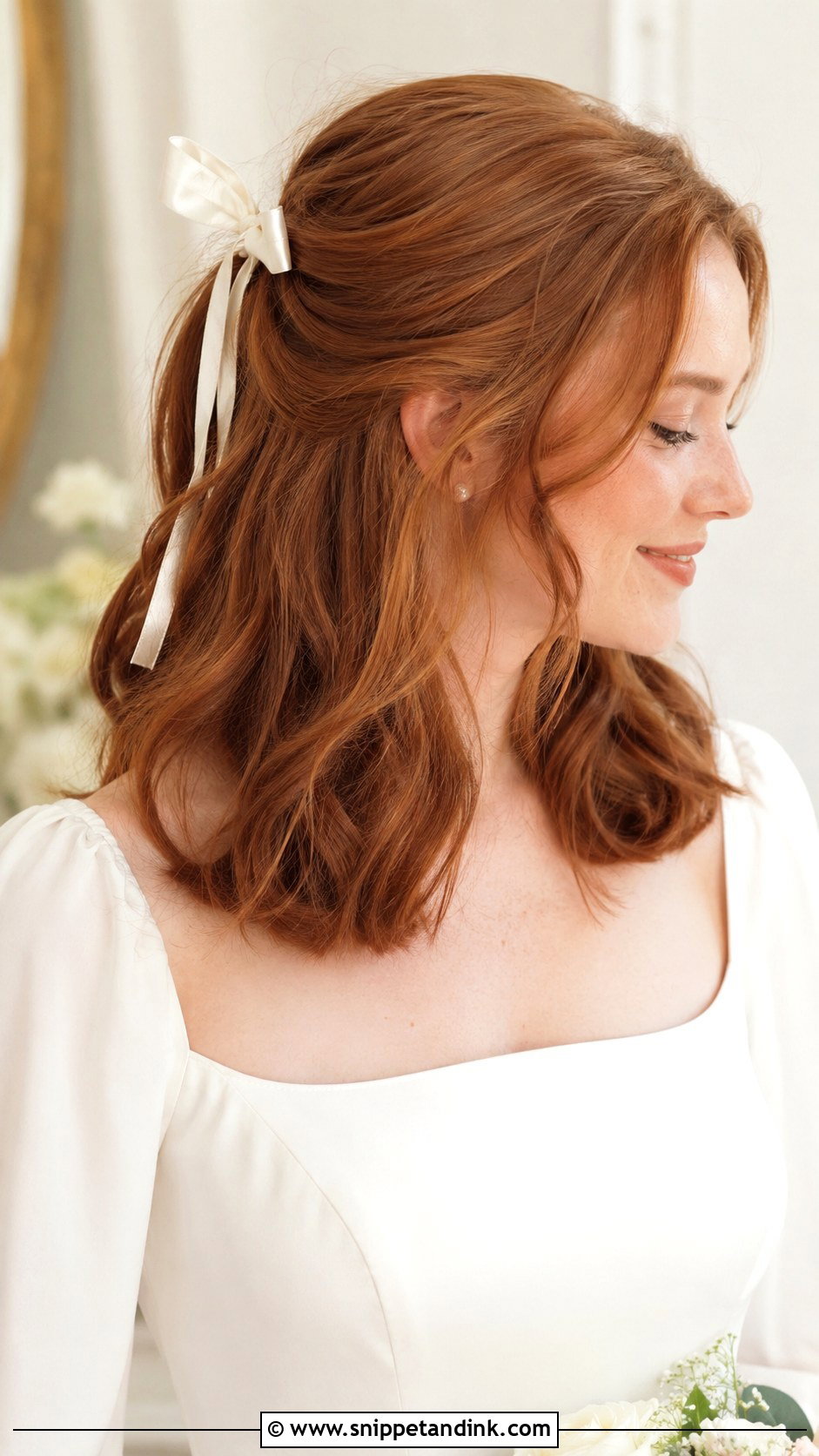 Shoulder Length Bridal Half Up Half Down With Bow - Snippet and Ink - 15 Shoulder Length Bridal Half-Up Half-Down Hair Ideas