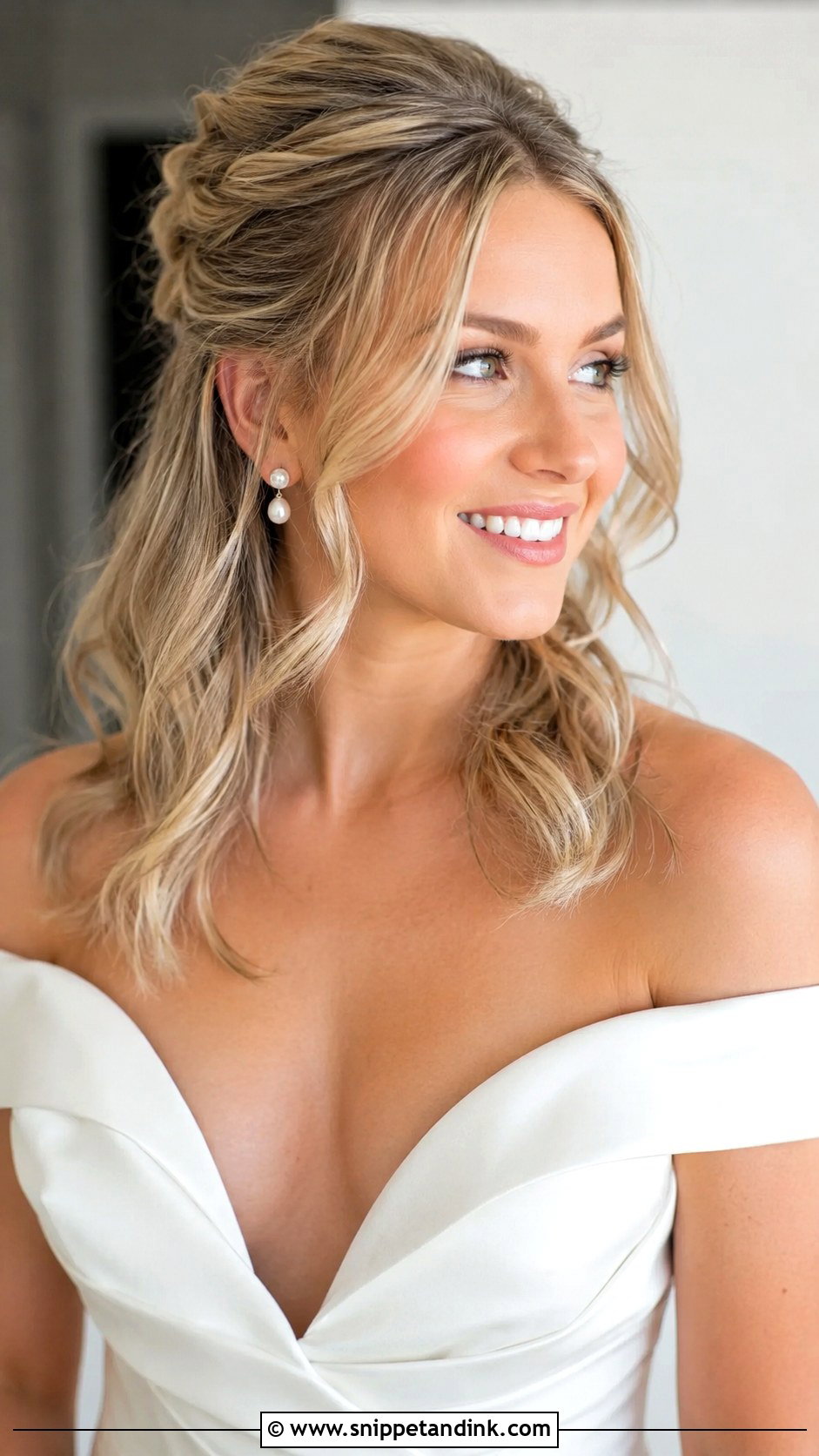 Shoulder Length Bridal Half Up Half Down With Face Framing Pieces - Snippet and Ink - 15 Shoulder Length Bridal Half-Up Half-Down Hair Ideas