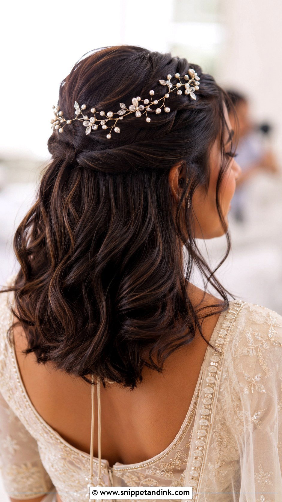 Shoulder Length Bridal Half Up Half Down With Hair Vine - Snippet and Ink - 15 Shoulder Length Bridal Half-Up Half-Down Hair Ideas