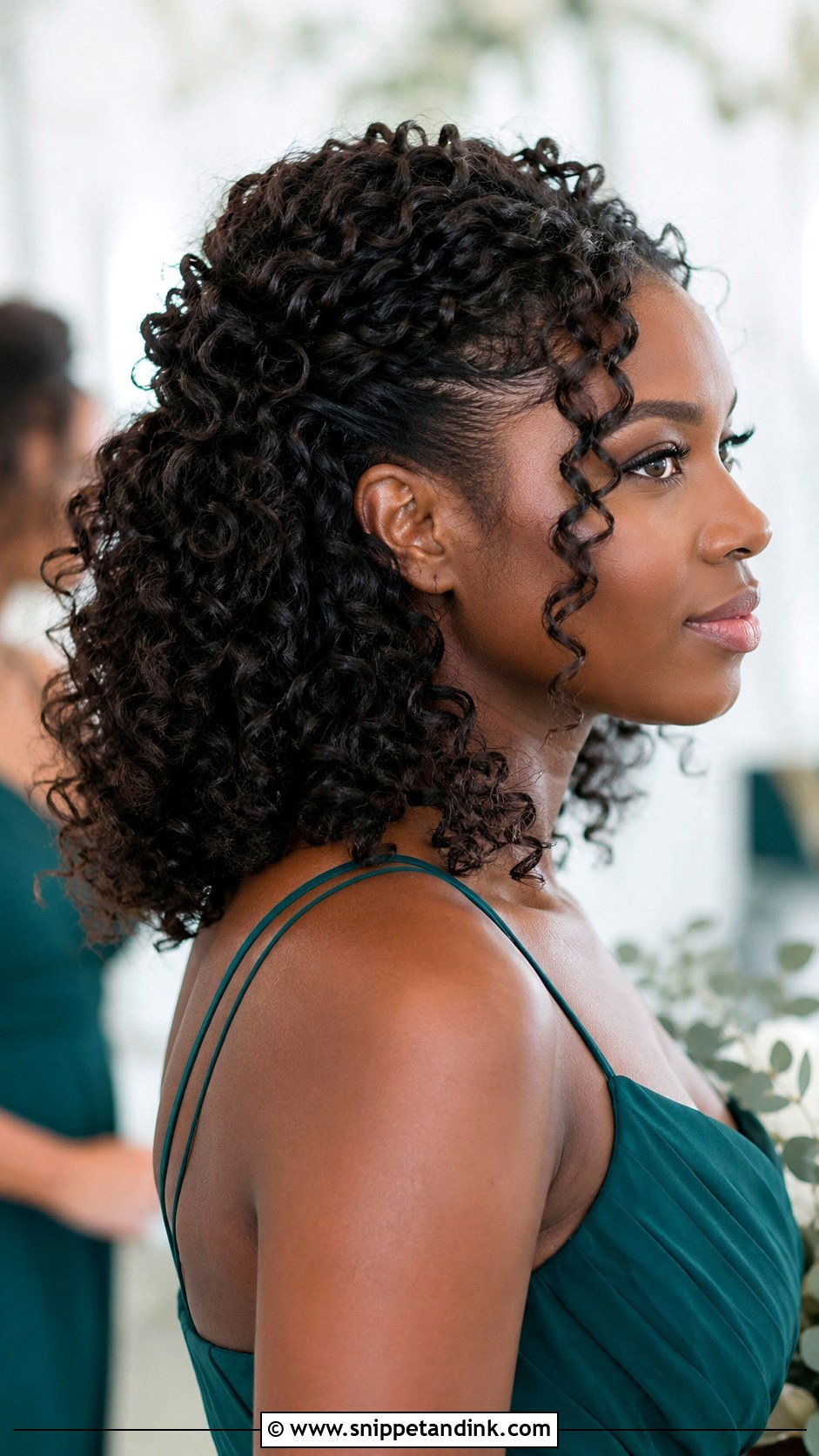 Shoulder Length Bridesmaid Curly Half Up Hair - Snippet and Ink - 25 Bridesmaid Hairstyles Shoulder Length