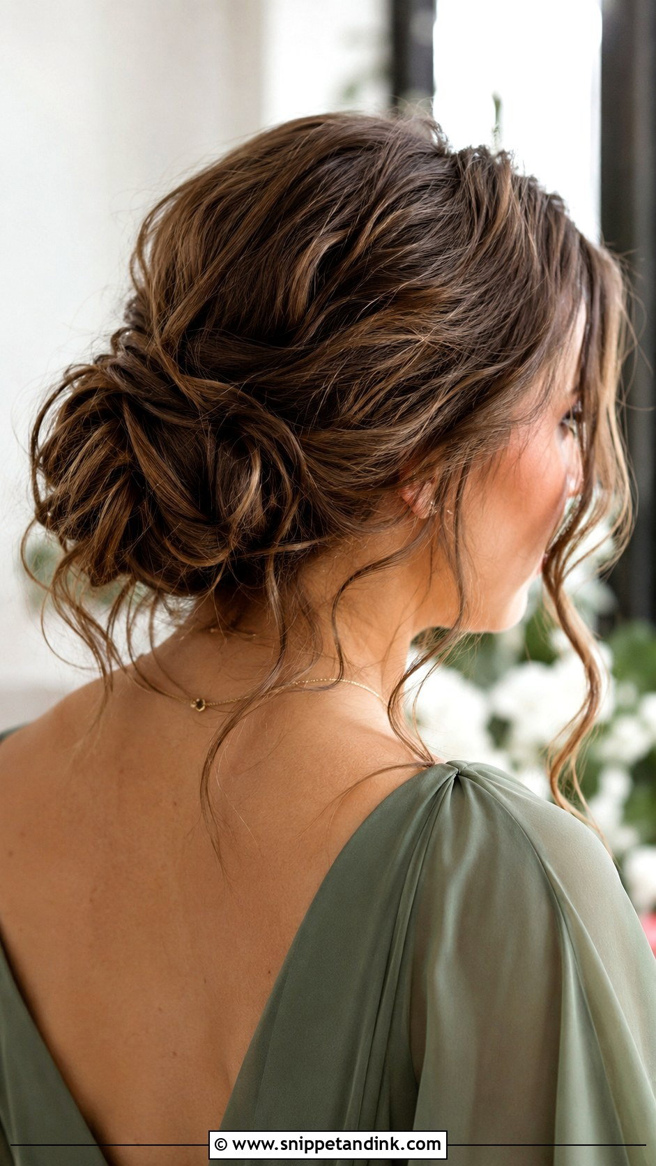 Shoulder Length Bridesmaid Hair Messy Bun - Snippet and Ink - 25 Shoulder Length Bridesmaid Hair Ideas