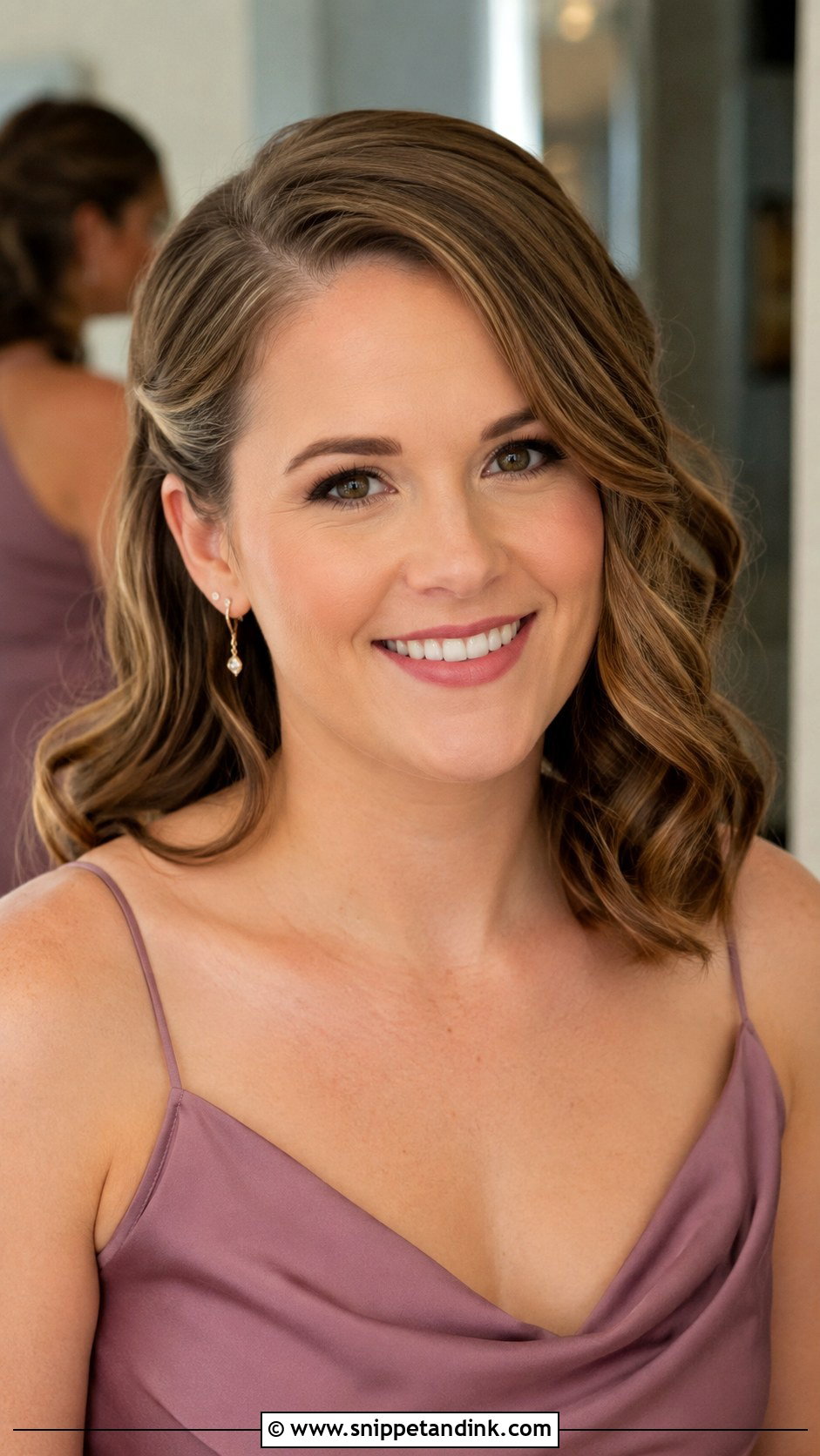 Shoulder Length Bridesmaid Hair Side Part Waves - Snippet and Ink - 25 Shoulder Length Bridesmaid Hair Ideas