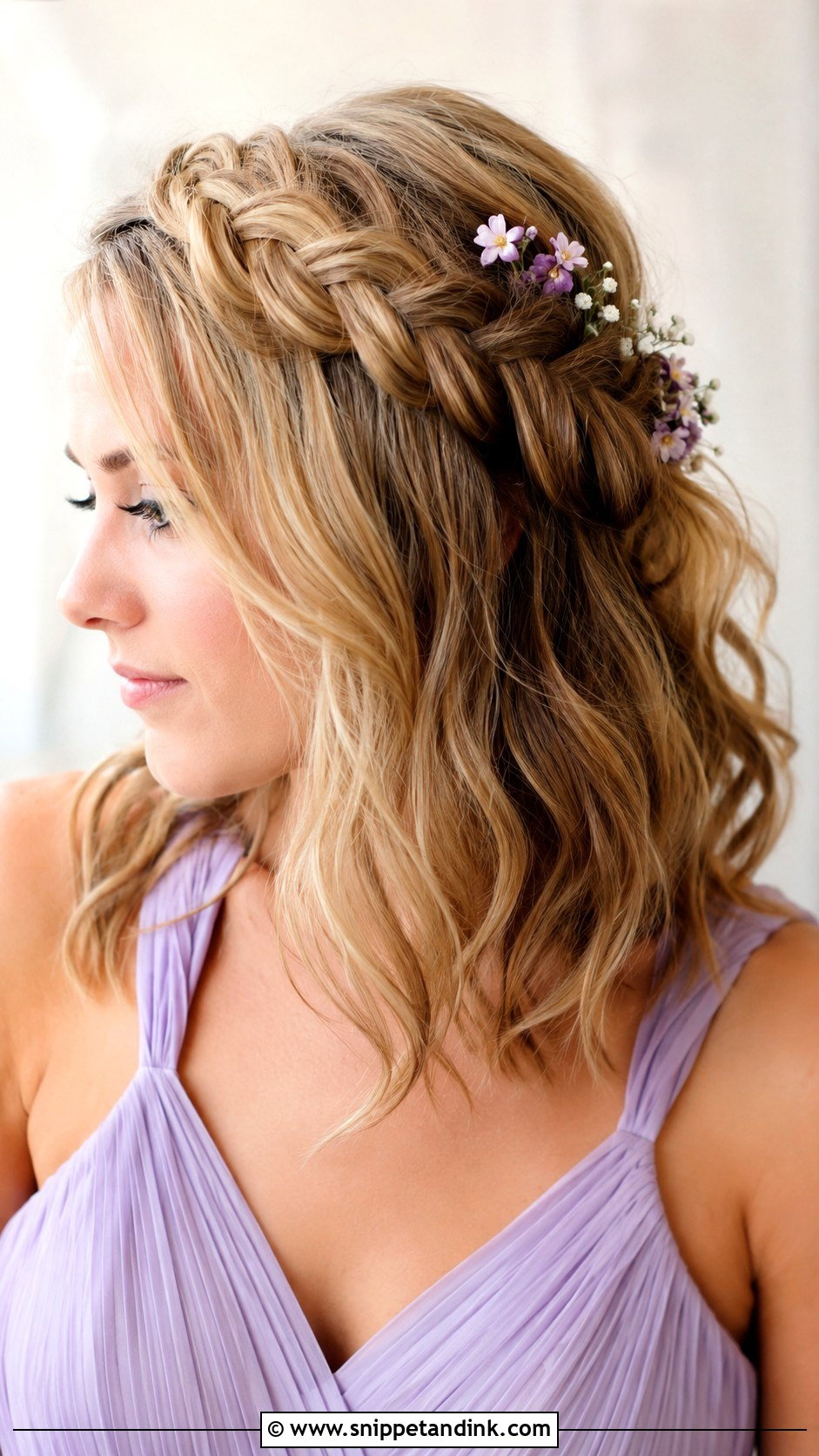 Shoulder Length Bridesmaid Hair With Braided Crown - Snippet and Ink - 25 Shoulder Length Bridesmaid Hair Ideas