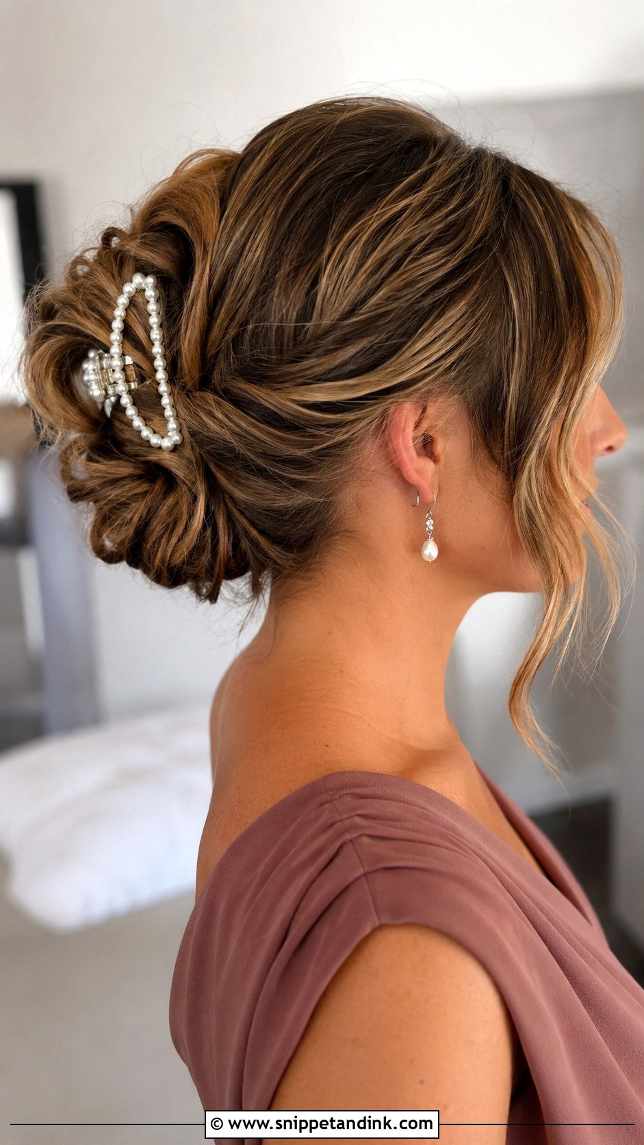 Shoulder Length Bridesmaid Hair With Claw Clip Updo - Snippet and Ink - 25 Shoulder Length Bridesmaid Hair Ideas
