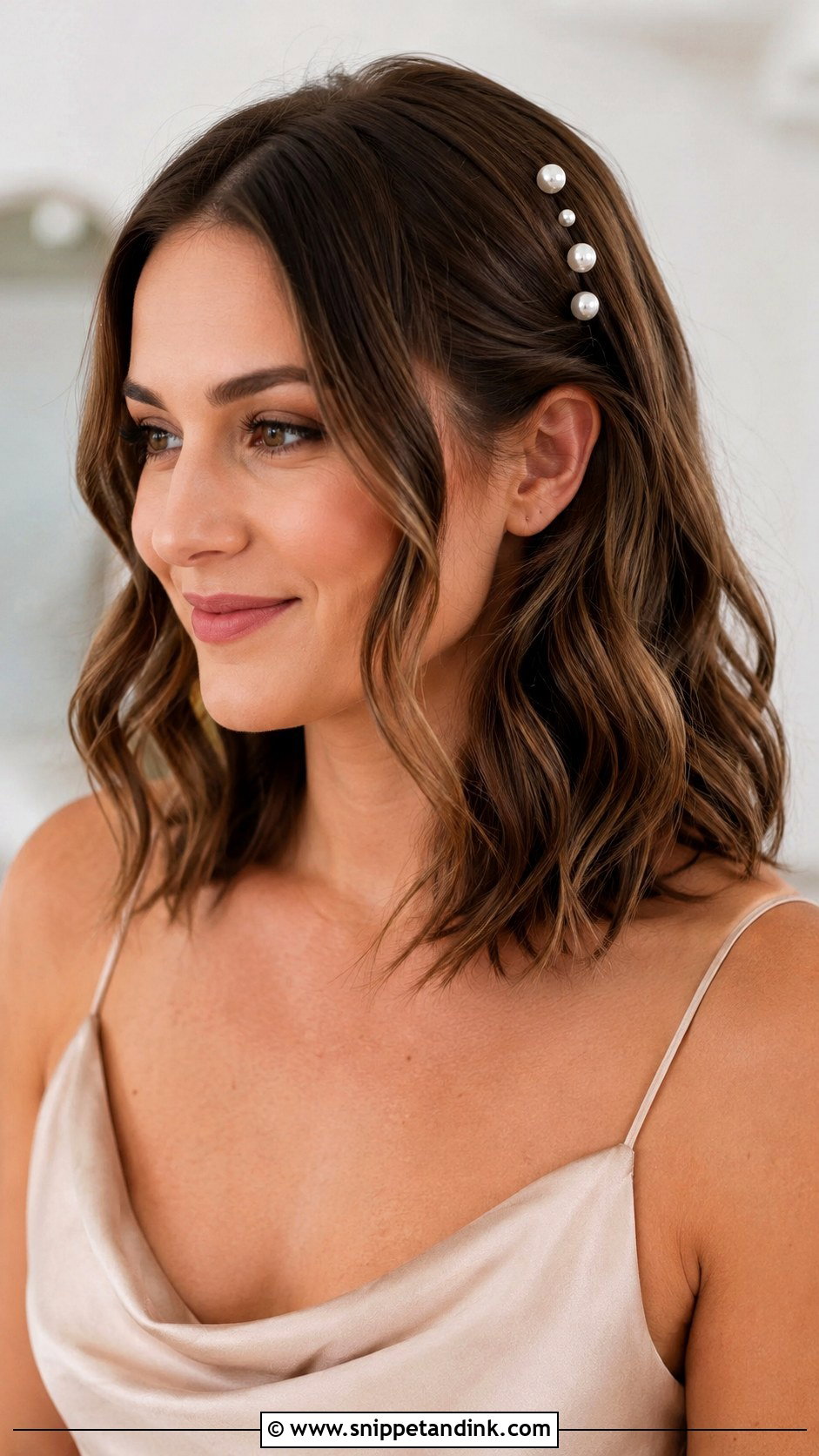 Shoulder Length Bridesmaid Hair With Pearl Pins - Snippet and Ink - 25 Bridesmaid Hairstyles Shoulder Length