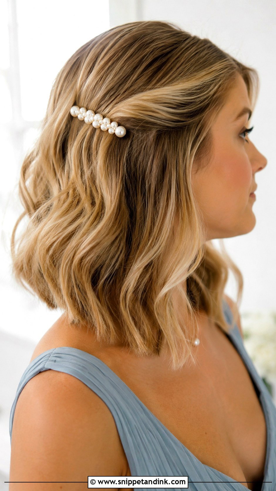 Shoulder Length Bridesmaid Pearl Clip Hair - Snippet and Ink - 20 Short Hair Wedding Styles Bridesmaid Shoulder Length