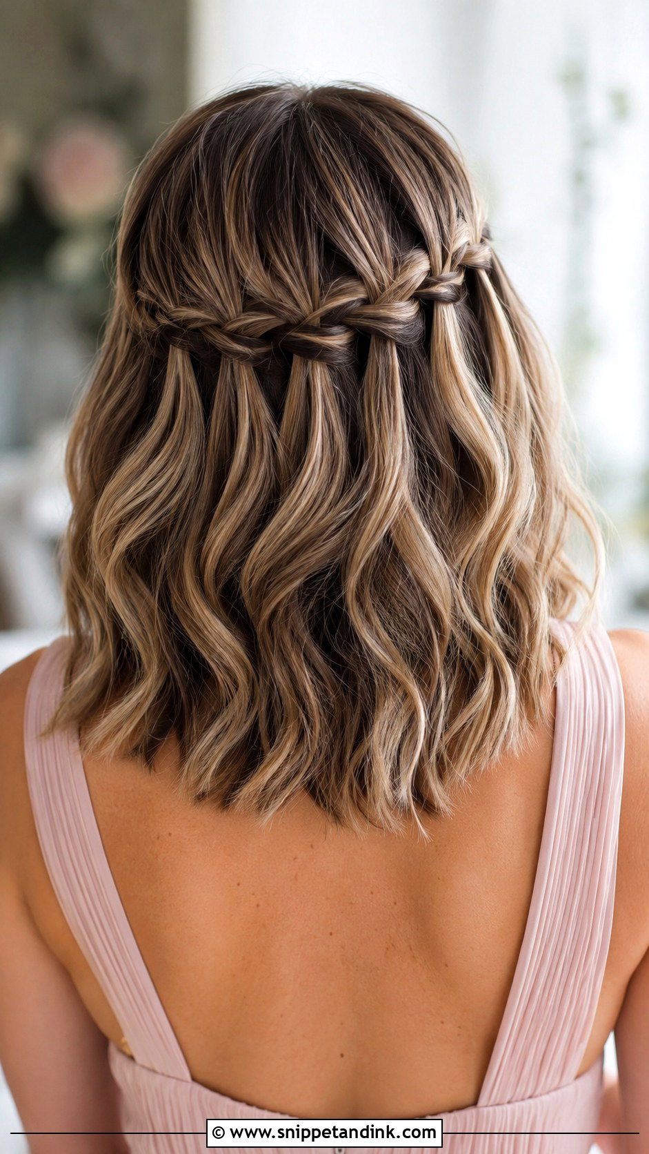 Shoulder Length Bridesmaid Waterfall Braid - Snippet and Ink - 20 Short Hair Wedding Styles Bridesmaid Shoulder Length