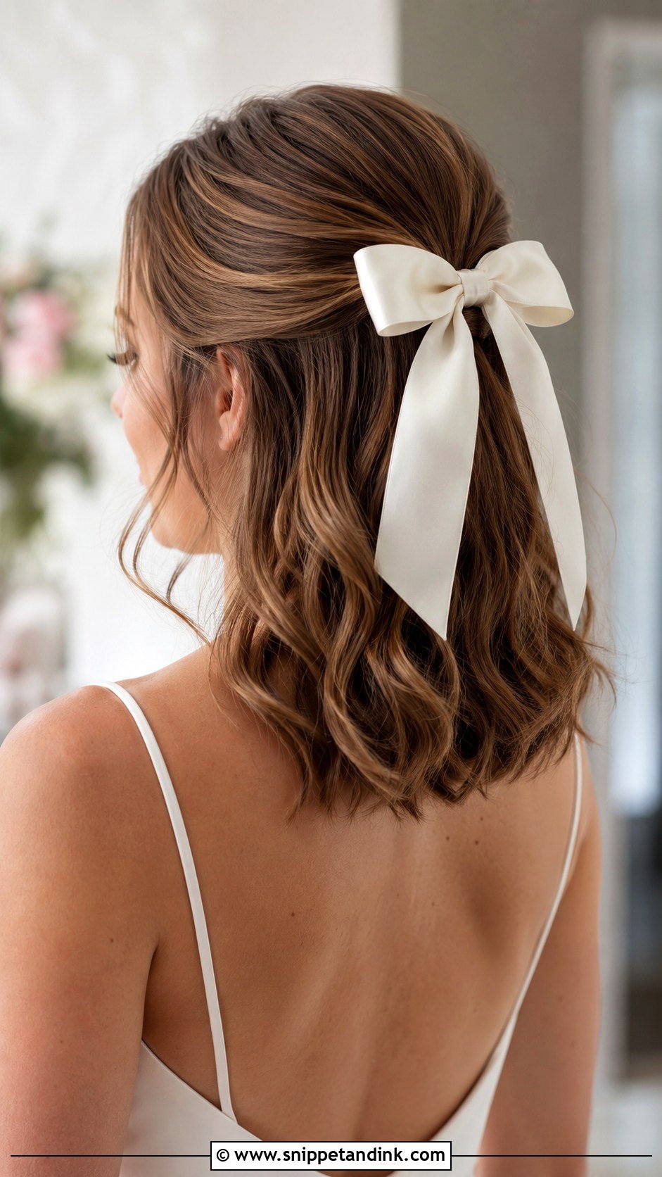 Shoulder Length Half Up Half Down Wedding Hair With Bow - Snippet and Ink - 15 Shoulder Length Half-Up Half-Down Wedding Hairstyles